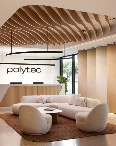 Seating area inside a polytec Selection Studio