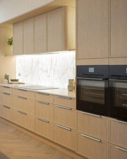 House 5 kitchen on The Block 2026, in Vista Door Design with Blonde Oak Woodmatt