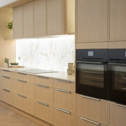 House 5 kitchen on The Block 2026, in Vista Door Design with Blonde Oak Woodmatt