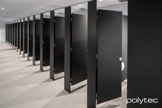 polytec COMMERCIAL & ARCHITECTURAL - Toilet Partition systems in Full Height - Ceiling Braced - Floor Mounted,  with Cinder Matt.