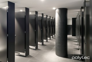 polytec COMMERCIAL & ARCHITECTURAL - Toilet Partition systems in Full Height - Ceiling Fixed - Floor Mounted,  with Cinder Matt.