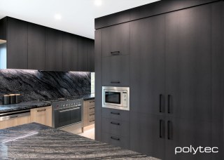 polytec MELAMINE - Cabinetry in Empire Oak Woodmatt,  and Casentino Beech Woodmatt.