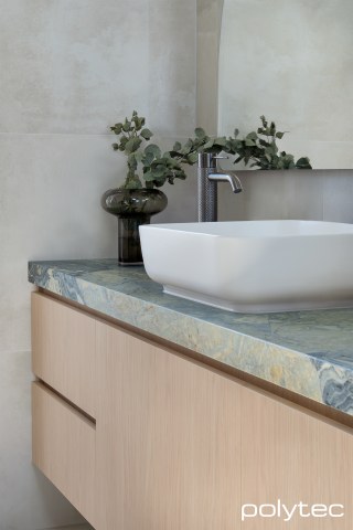 polytec BATHROOM - Vanity doors in Blonde Oak Woodmatt.