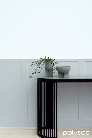 polytec THERMOLAMINATED - Wall panelling in Hampton,  and Pallido Smooth, Benchtop in Vesuvius Ceppo Smooth.