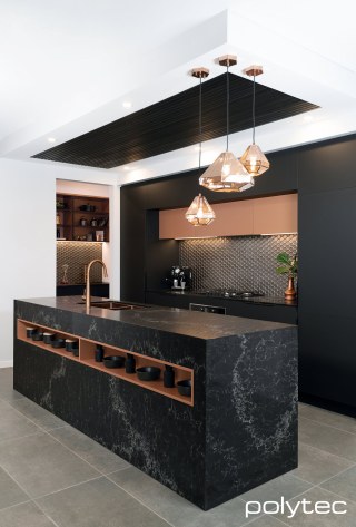 polytec KITCHEN - Cabinetry in Black Venette, Feature cabinetry in Copper Leaf Matt.