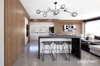 polytec KITCHEN - Panels in Notaio Walnut Ravine, Doors and drawers in Polar White Sheen.