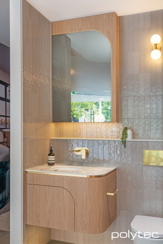 polytec BATHROOM - Vanity and Shaver Cabinet in Boston Oak Woodmatt.