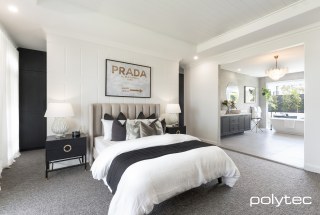 polytec WARDROBE - Wardrobe doors and vanity in Hampton,  with Tempest Woodgrain.