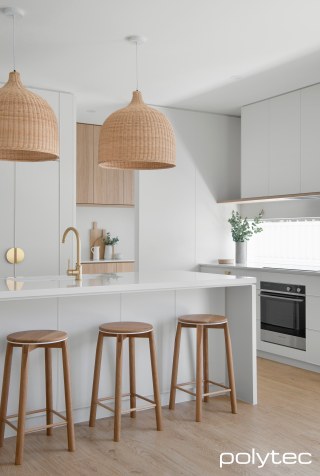 Polytec - Thermolaminated Doors & Panels in Chifley,  and Blossom White Smooth, Butler's Pantry in Natural Oak Ravine.