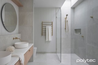 polytec RAVINE - Vanity & Shelving in Natural Oak Ravine.