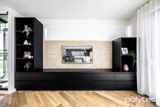 polytec STUDY & ENTERTAINMENT - Media Unit in Black Ultramatt,  and Angora Oak Woodmatt.