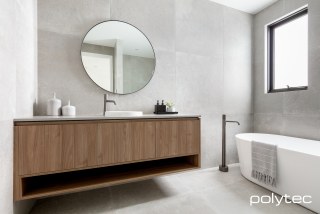 polytec BATHROOM - Vanity	 in Notaio Walnut Woodmatt,  with Bevel Edge.