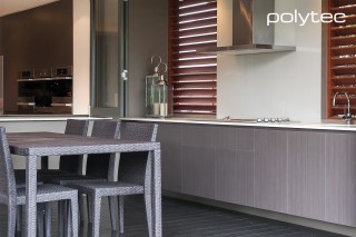Polytec - COMPACT laminate doors in Truffle Lini Matt.