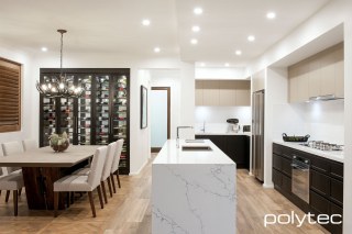 polytec THERMOLAMINATED - THERMOLAMINATED doors and drawers in Cammeray,  and Black Natura, THERMOLAMINATED overhead doors in Guilford,  and Greige Matt, MELAMINE wine cabinet doors in Black Wenge Matt.