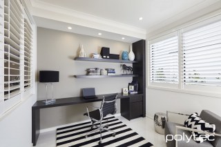 polytec STUDY & ENTERTAINMENT - Laminate desk and shelving in Black Wenge Matt, Melamine drawers in Black Wenge Matt.