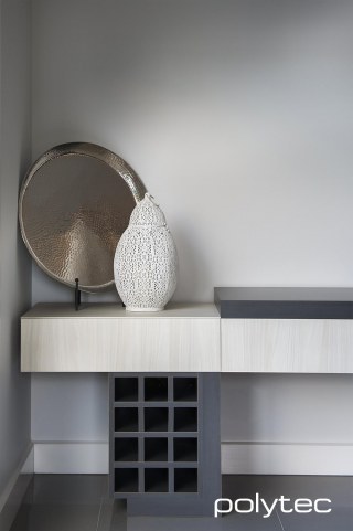 Polytec - Panels in Cavia Lini Gloss,  and Bleached Walnut Ravine.