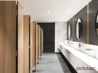 polytec COMPACT LAMINATE - Toilet Partitions in Natural Oak Ravine.