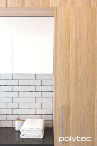 Polytec - MELAMINE doors in Natural Oak Matt,  and Crisp White Legato.