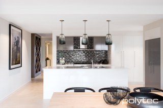 Polytec - MELAMINE doors and panels in Polar White Sheen,  and Strata Grey Sheen.