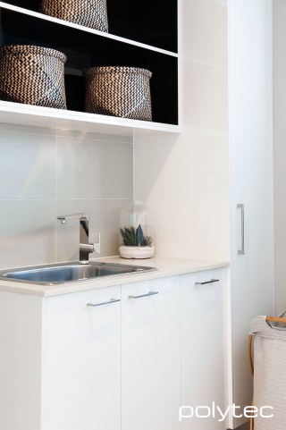 polytec LAUNDRY - Melamine doors and shelving in Classic White Sheen.