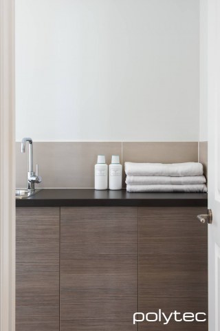 polytec LAUNDRY - Melamine doors in Tessuto Milan Matt, Laminate benchtop in Espresso Fabrini Matt.