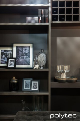polytec STUDY & ENTERTAINMENT - Melamine shelving in Truffle Lini Matt.
