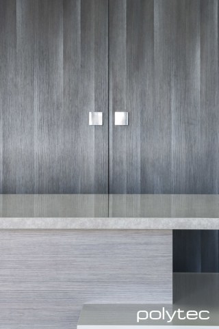polytec RAVINE - Doors in Char Oak Ravine, Melamine bar panel in Tessuto Milan Matt.
