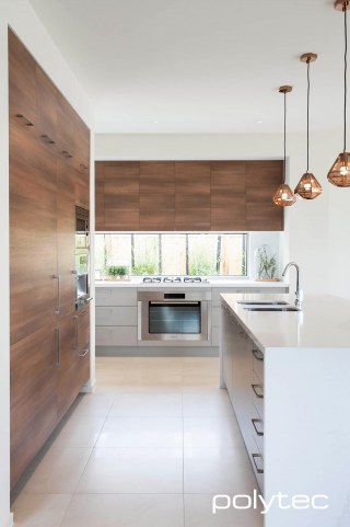 polytec RAVINE - Doors and panels in Sepia Oak Ravine,  and Stone Grey Matt.