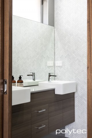 polytec BATHROOM - Vanity doors in Combat Teak Matt.