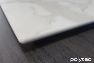 polytec XENOLITH - Xenolith in Calacutta D'oro Smooth,  with Sharknose,  and Bottega Oak Woodmatt.