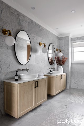 polytec BATHROOM - Doors and panels	 in Ballarat,  and Chateau Oak Ravine,  with Square Edge.