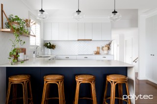 polytec KITCHEN - Thermolaminated doors & panels in Sussex,  and Ultra White Matt, Bar panel in Oxford Venette.