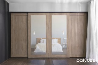 polytec WARDROBE - 25mm Surano doors in Antico Oak Woodmatt,  with Mirror Glass Insert - 25mm SURANO.