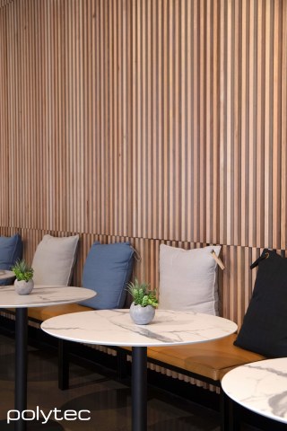 Polytec - Cafe tops in Calacutta Grey Smooth,  and Sharknose.